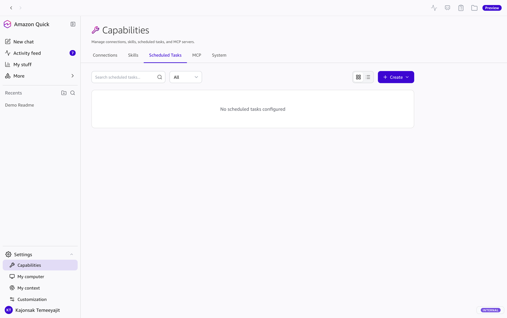 Capabilities → Scheduled Tasks (earlier build)