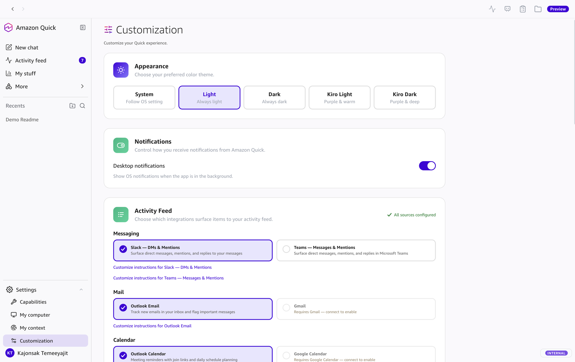 Settings → Customization (earlier build)