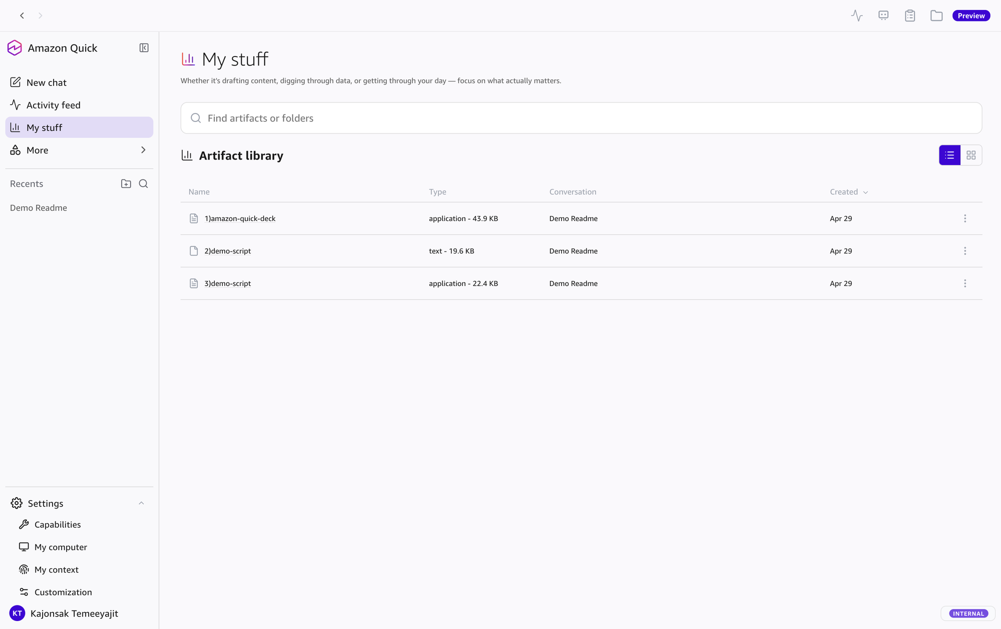 My stuff — Artifact Library