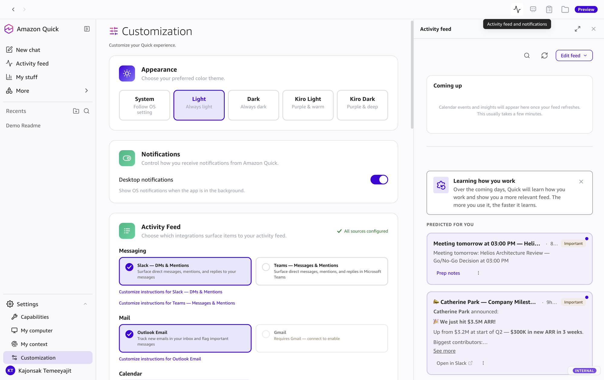 Top-right panel: Activity Feed